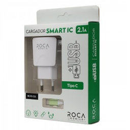 CARGADOR INTELIGENTE CON CABLE TIPO C ROCA 2.  USB 1A RC-TC-C21