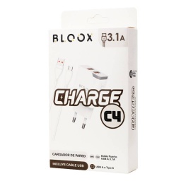 CARGADOR BLOOX 2 USB 3.1A + CABLE TIPO C (BL-TCA-C4)